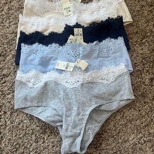 Aerie Women's Lace Trim Panties Set - Blue, Gray, Cream
